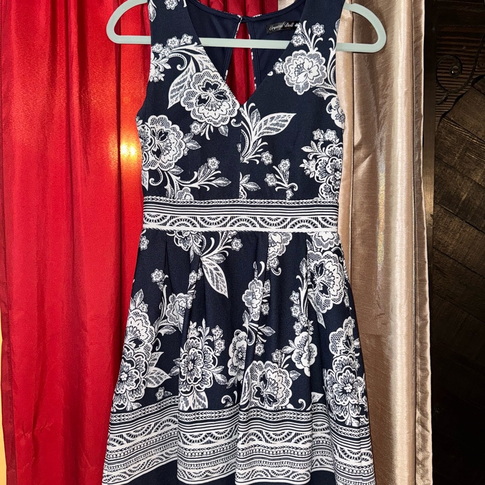 Crystal Doll Navy and White Floral Dress